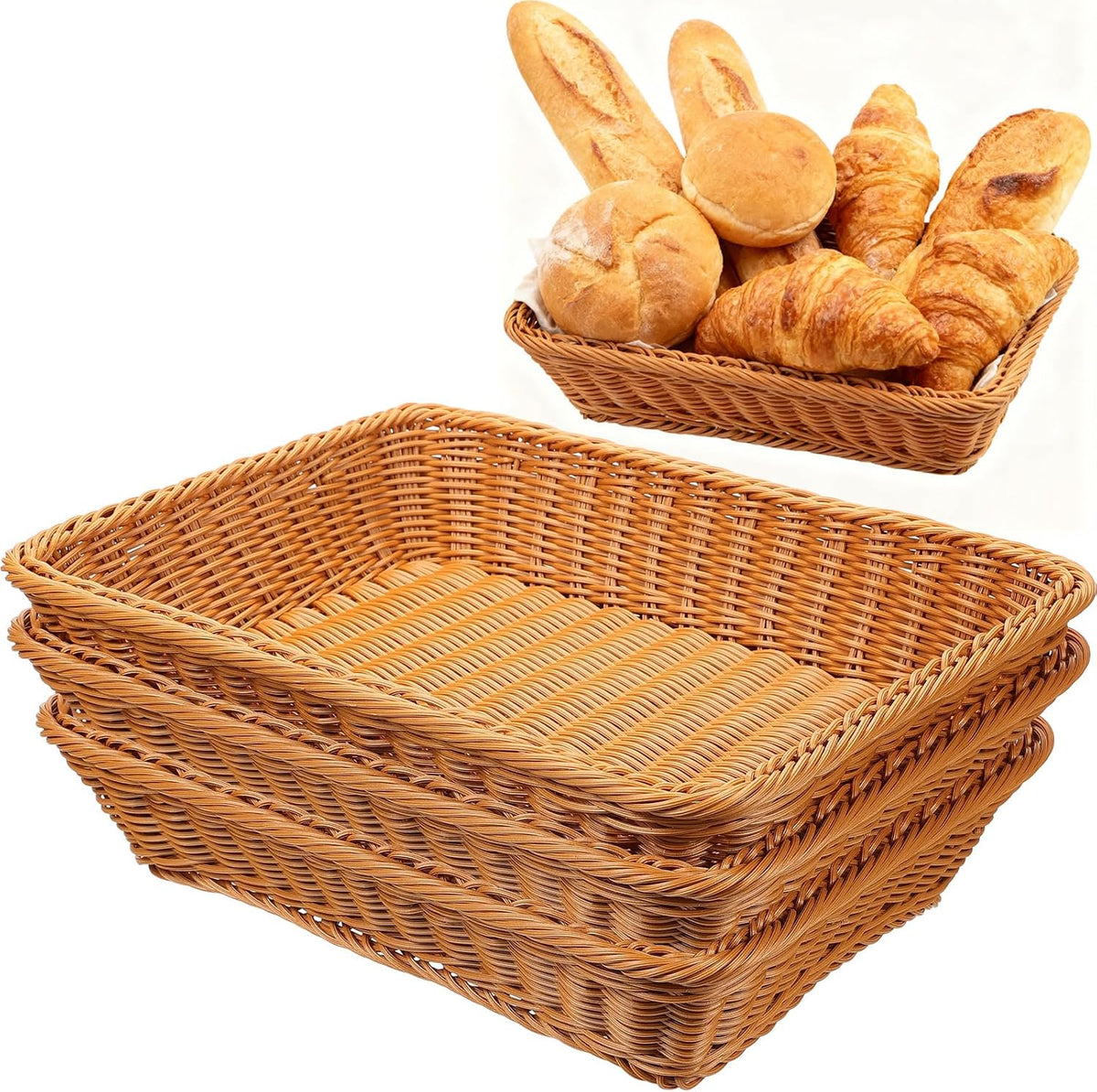 3 Pack Wicker Bread Baskets for Serving 15.8" Large Rattan Tray for Food