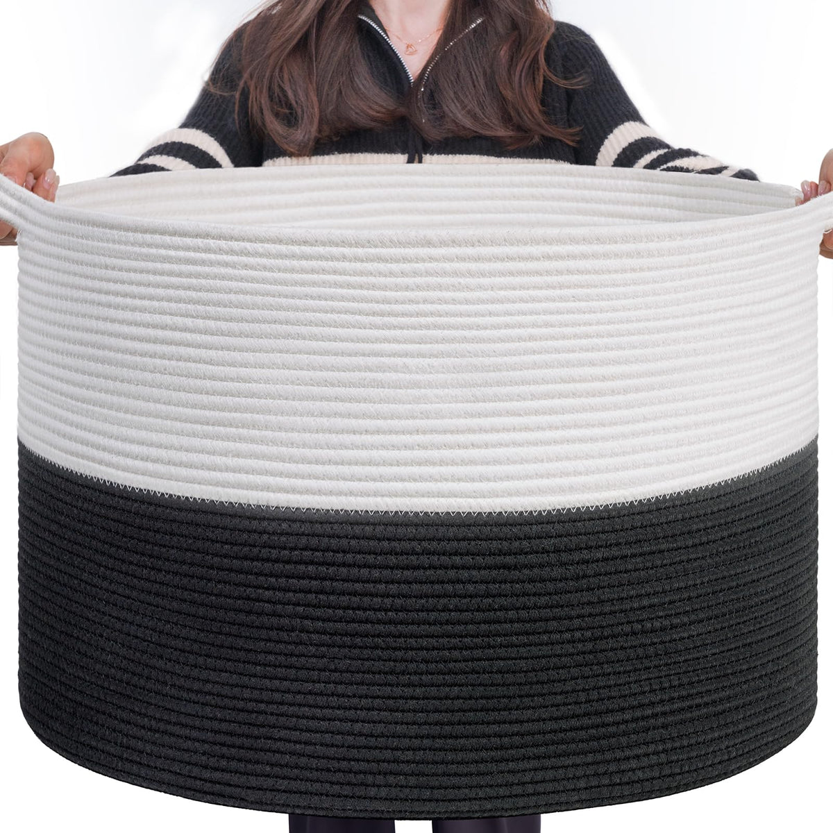 INDRESSME 115L Extra Large Woven Wicker Blanket Basket Living Room