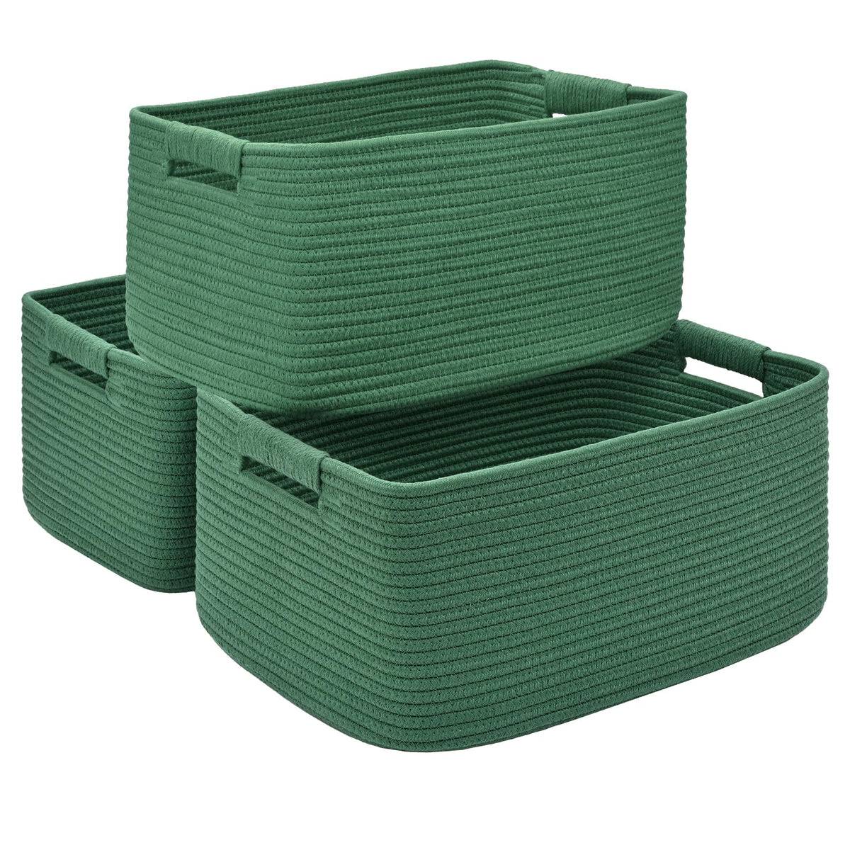 2 Pack Large Storage Basket for Organizing, 17.5"x13"x7" Woven Basket for Shelves, Closet Cube Storage Bins with Wrapped Handle, Cotton Rope Baskets for Kitchen, Clothes, Toys(Off White & Brown)