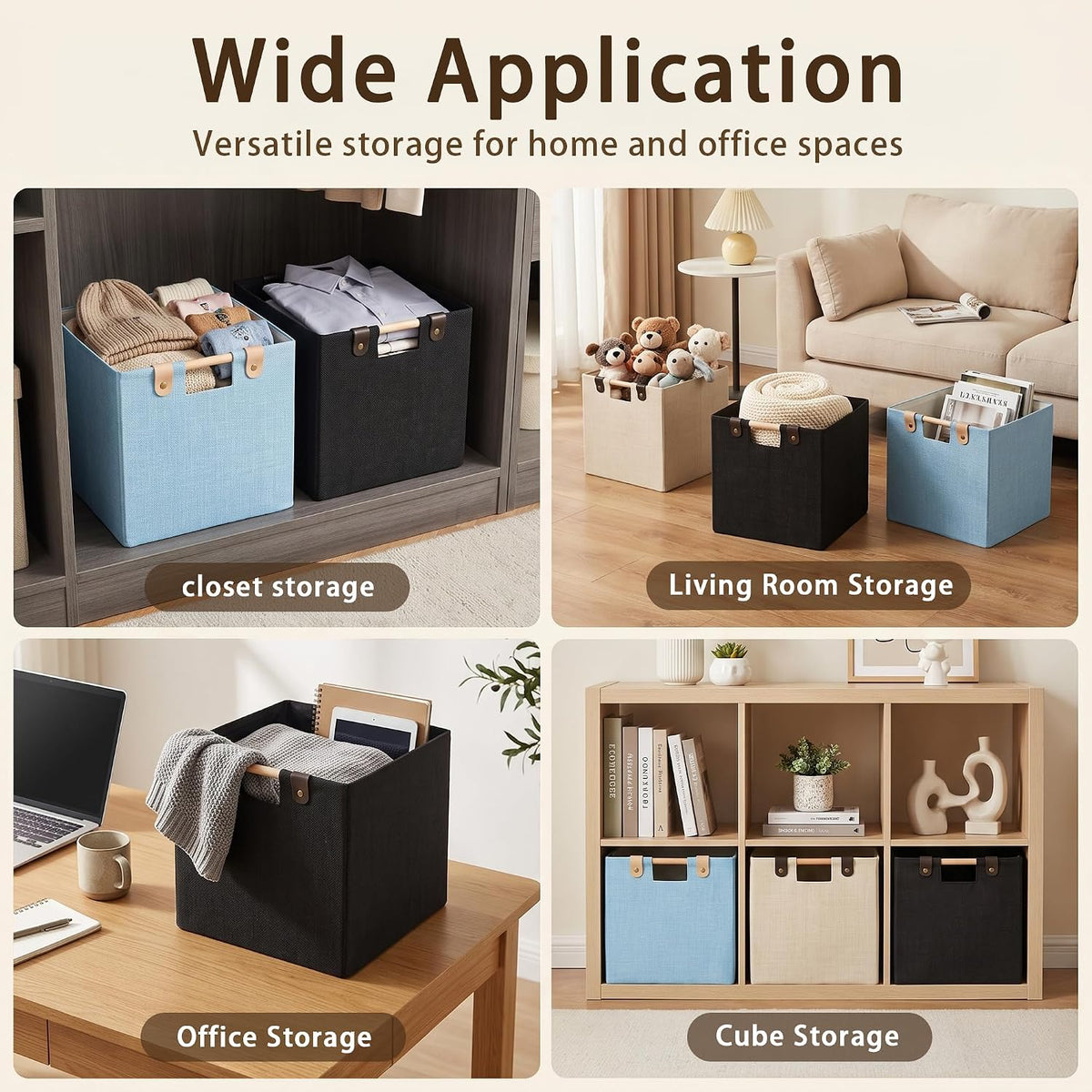 11 Inches Foldable Cube Storage Baskets for Organizing, Beige, 2 Pack