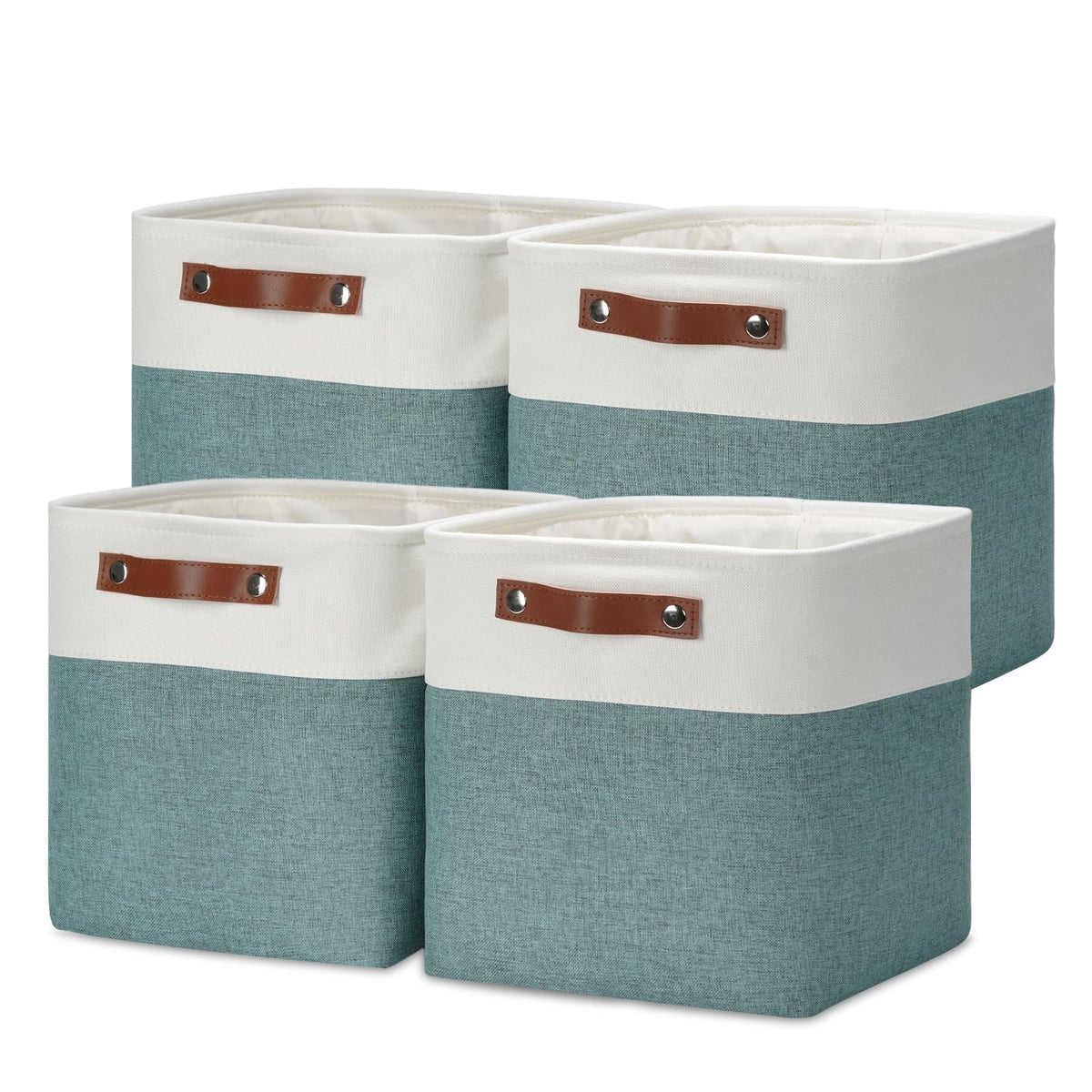 DULLEMELO Small Storage Bins, Storage Baskets for Organizing, Collapsible Rectangular Fabric Baskets for Shelves, Closets, Nursery, Home, Office, Empty Gift Baskets (6-Pack, White&Khaki)