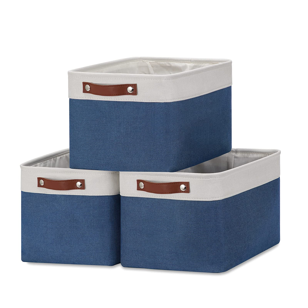 DULLEMELO Small Storage Bins, Storage Baskets for Organizing, Collapsible Rectangular Fabric Baskets for Shelves, Closets, Nursery, Home, Office, Empty Gift Baskets (6-Pack, White&Khaki)