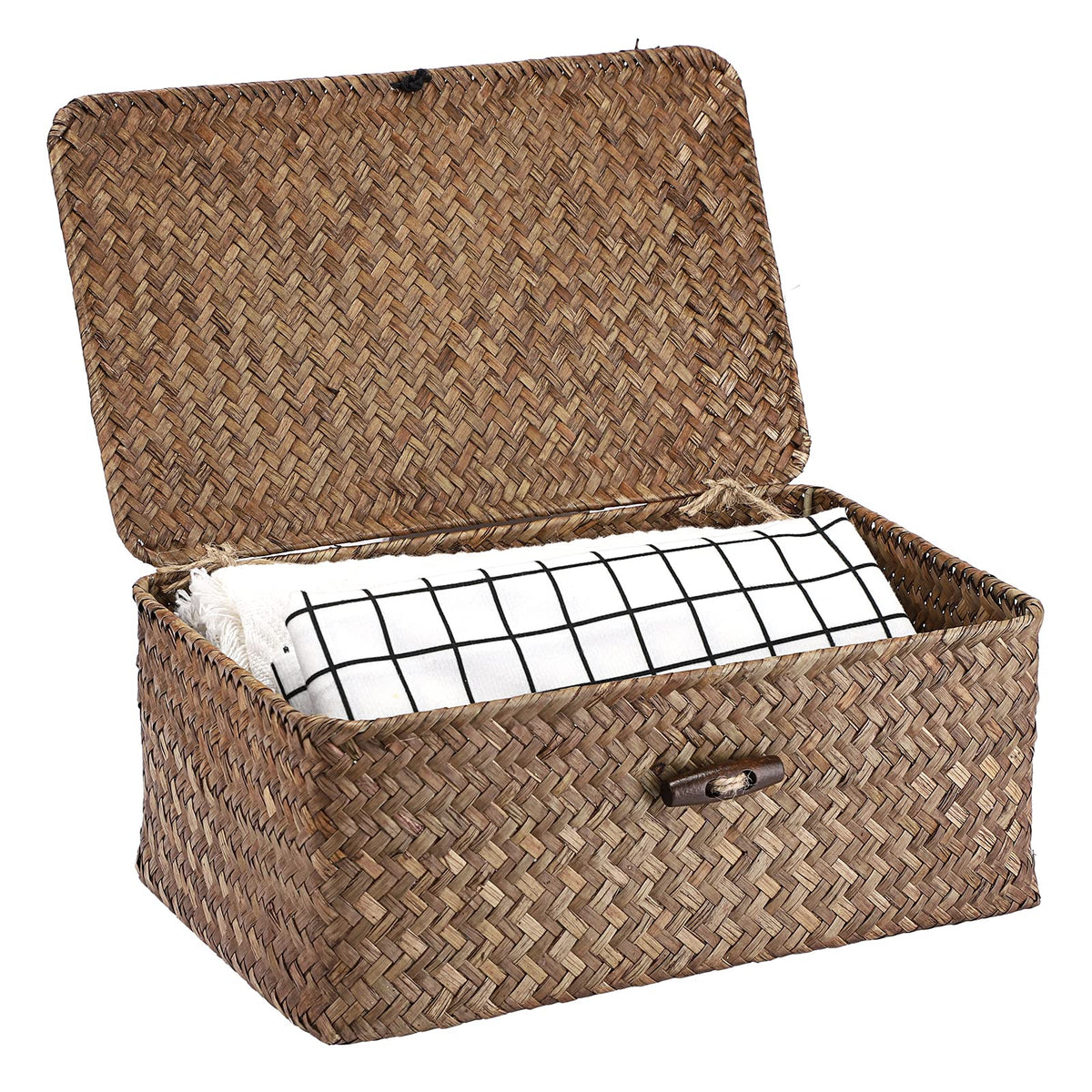 Hipiwe Wicker Shelf Baskets Bin with Lid Woven Storage Box, Coffee X-Large
