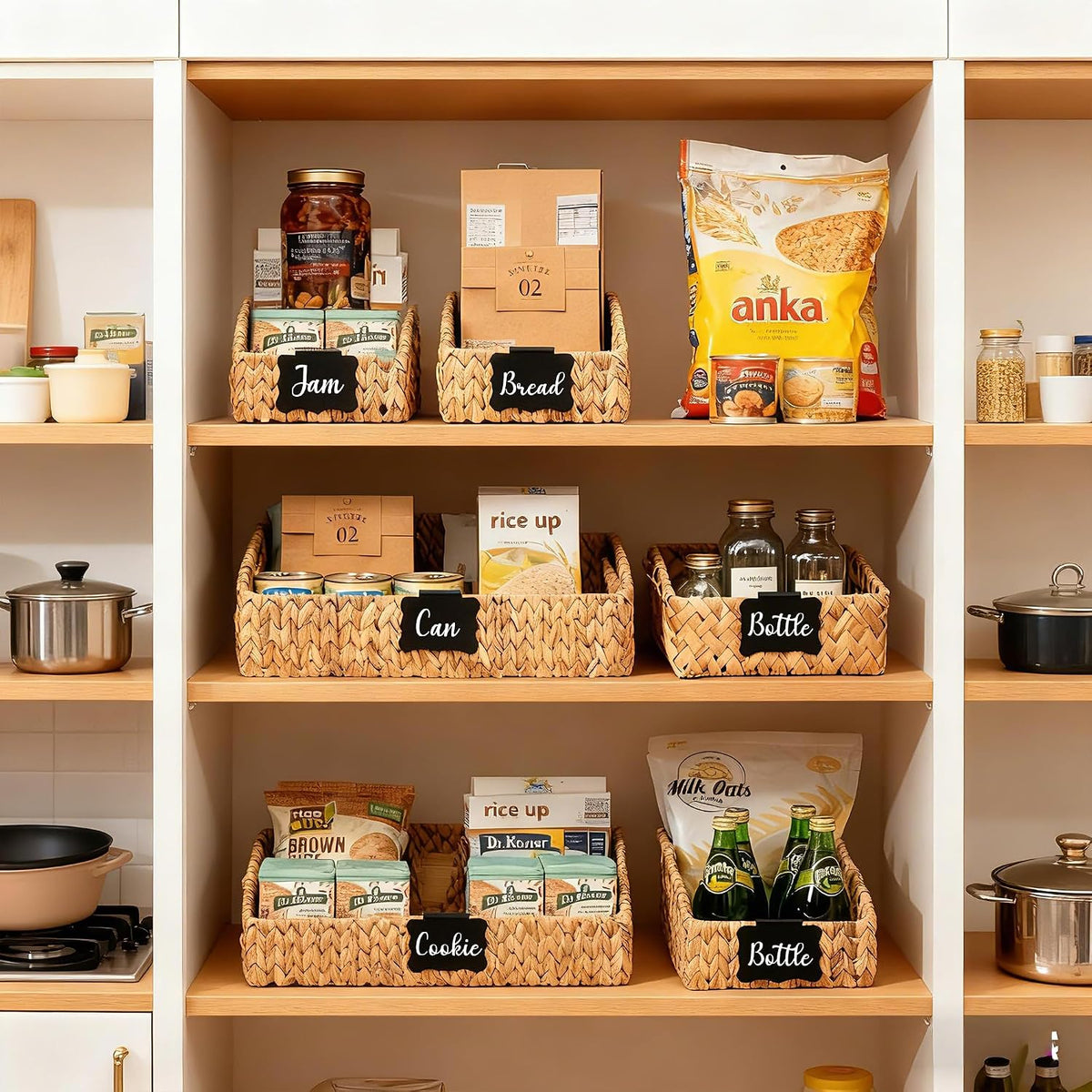 Pantry Baskets for Organizing,Wicker Storage Bins,3 Pack,Natural