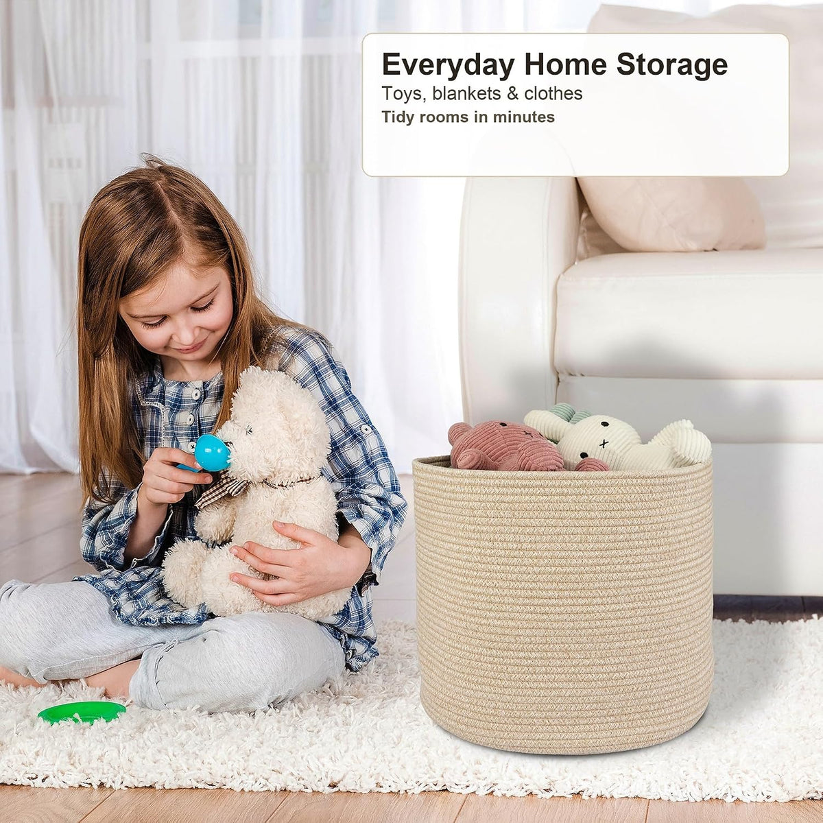 XUANGUO Cotton Rope Basket For Girls Boys Kids 16”X14”