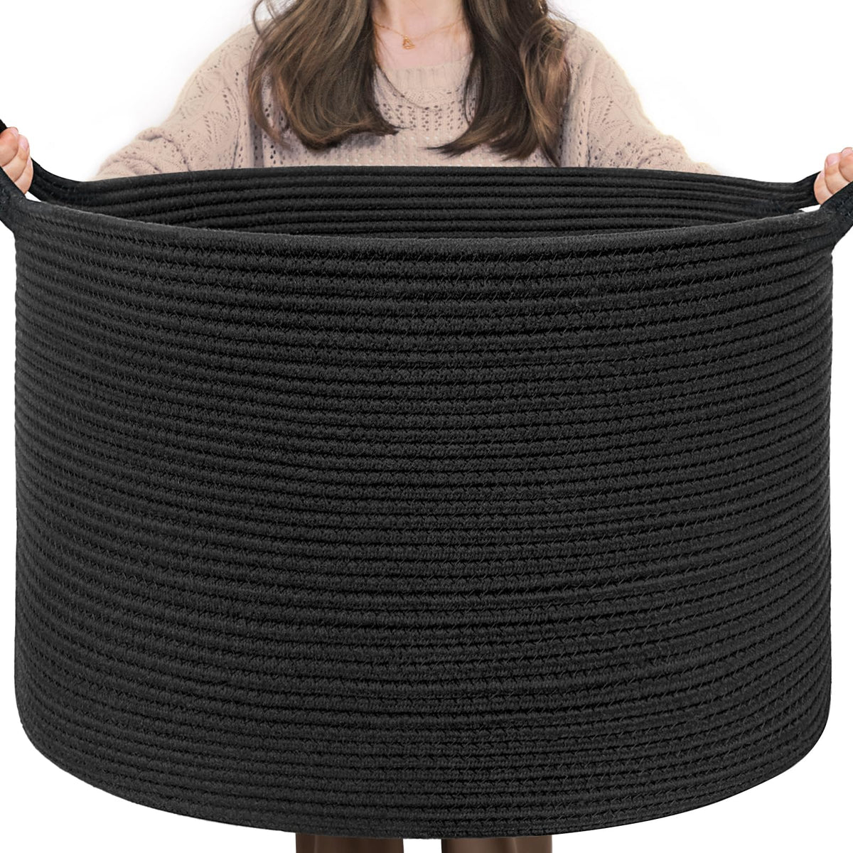 INDRESSME 115L Extra Large Woven Wicker Blanket Basket Living Room