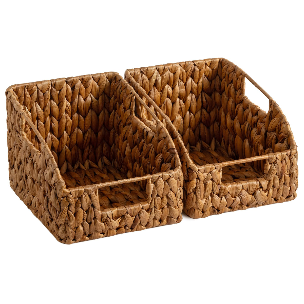 StorageWorks Pantry Baskets for Organizing, Wicker Basket with Built-in Handles, Handwoven Wicker Storage Baskets, Water Hyacinth for Shelves, 2 Pack