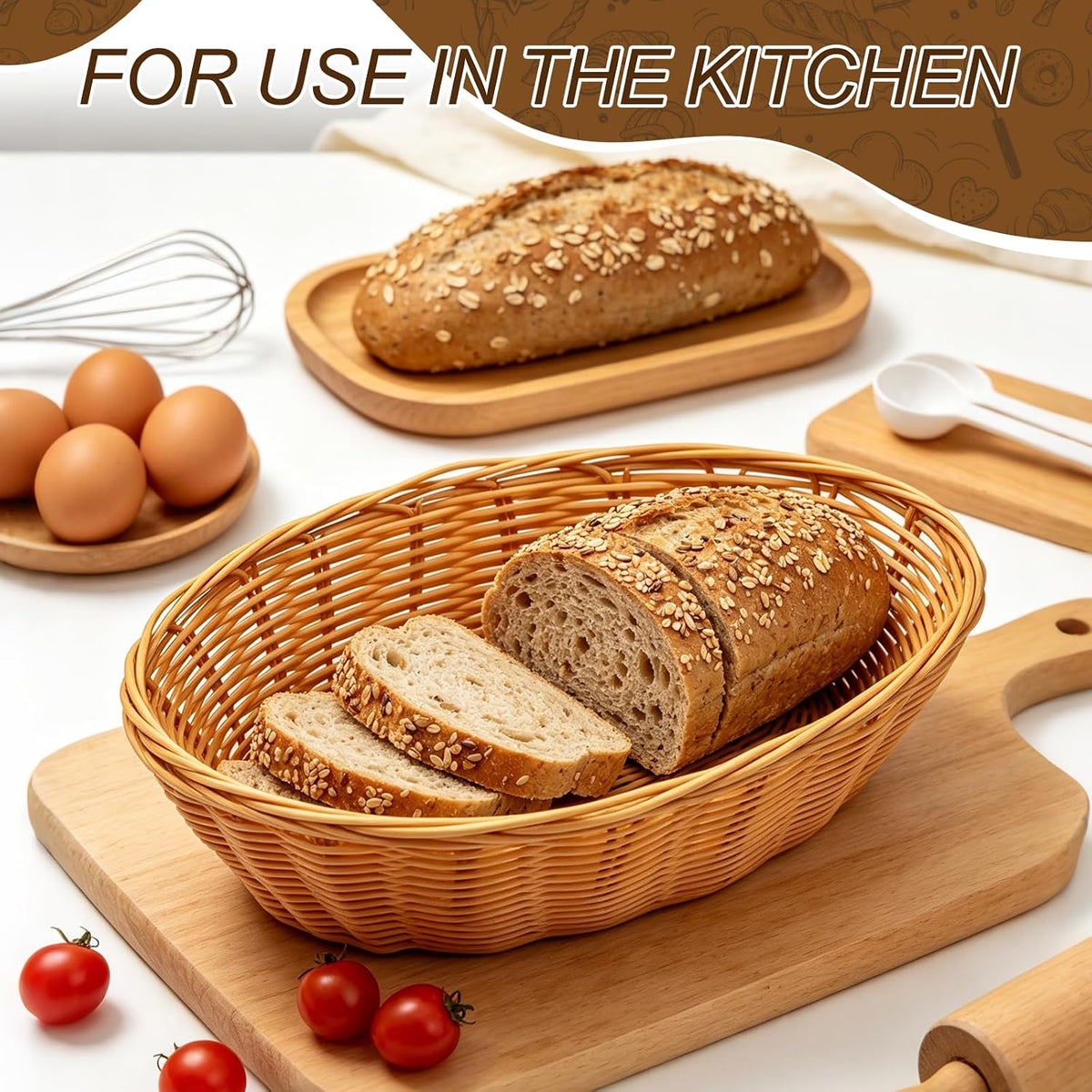 Nexboraque 12 Pack Plastic Oval Basket, Empty Bread Basket 10 x 6.25 x 3 Inch Food Storage Basket Bulk, Plastic Wicker Baskets Bin for Kitchen Serving, Centerpiece Display, Gifts, Brown