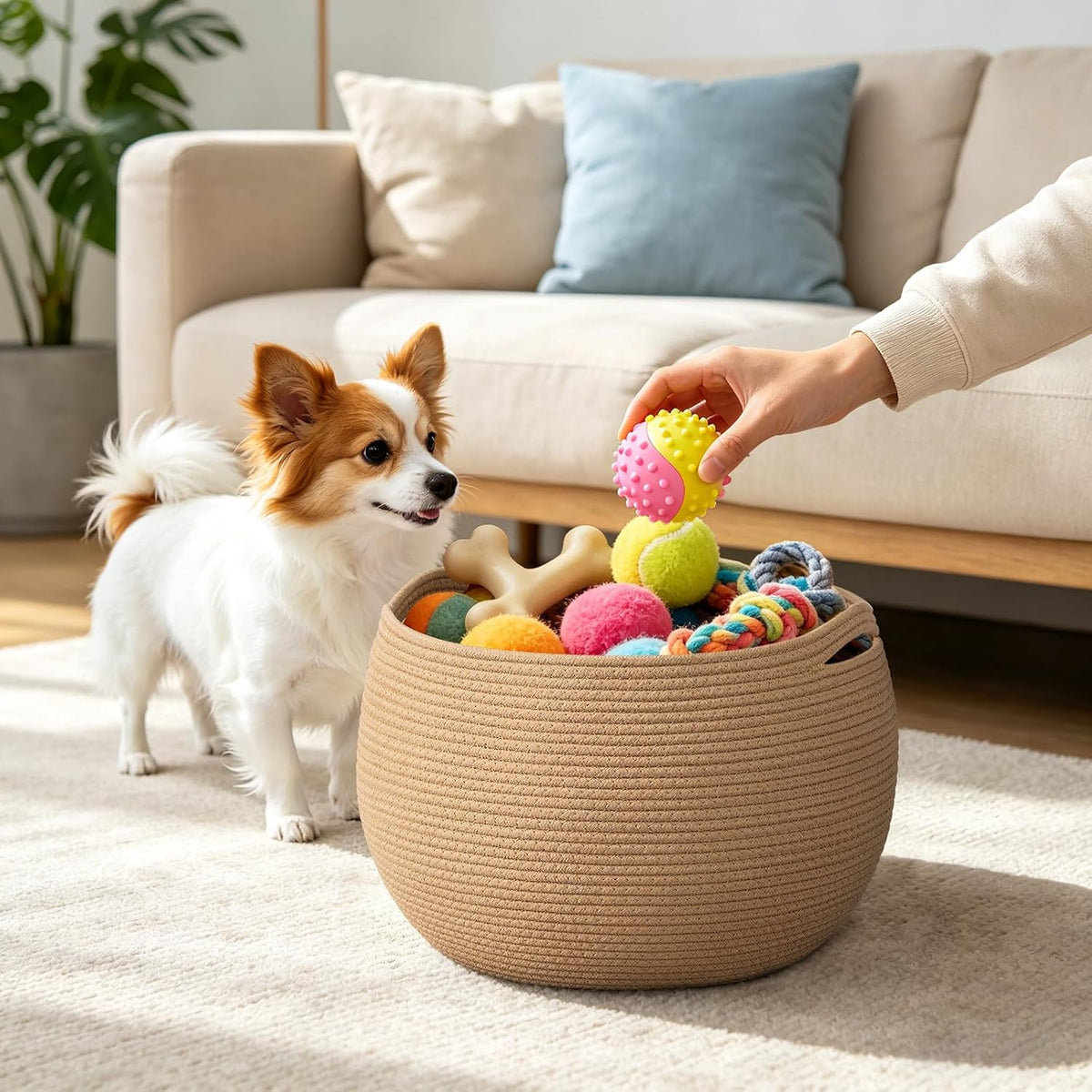 Goodpick Large Toy Storage Basket for Kids, Round, 15.7" x 10.5", Camel