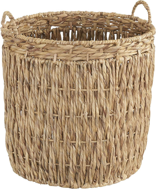 Household Essentials Tall Wicker Floor Basket, Woven Decorative Basket with Handles, Handmade, Great for Laundry and Storage, Natural