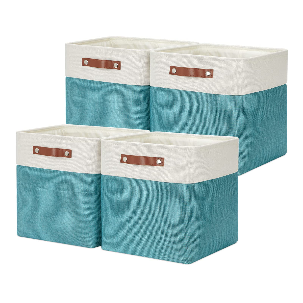 DULLEMELO Small Storage Bins, Storage Baskets for Organizing, Collapsible Rectangular Fabric Baskets for Shelves, Closets, Nursery, Home, Office, Empty Gift Baskets (6-Pack, White&Khaki)