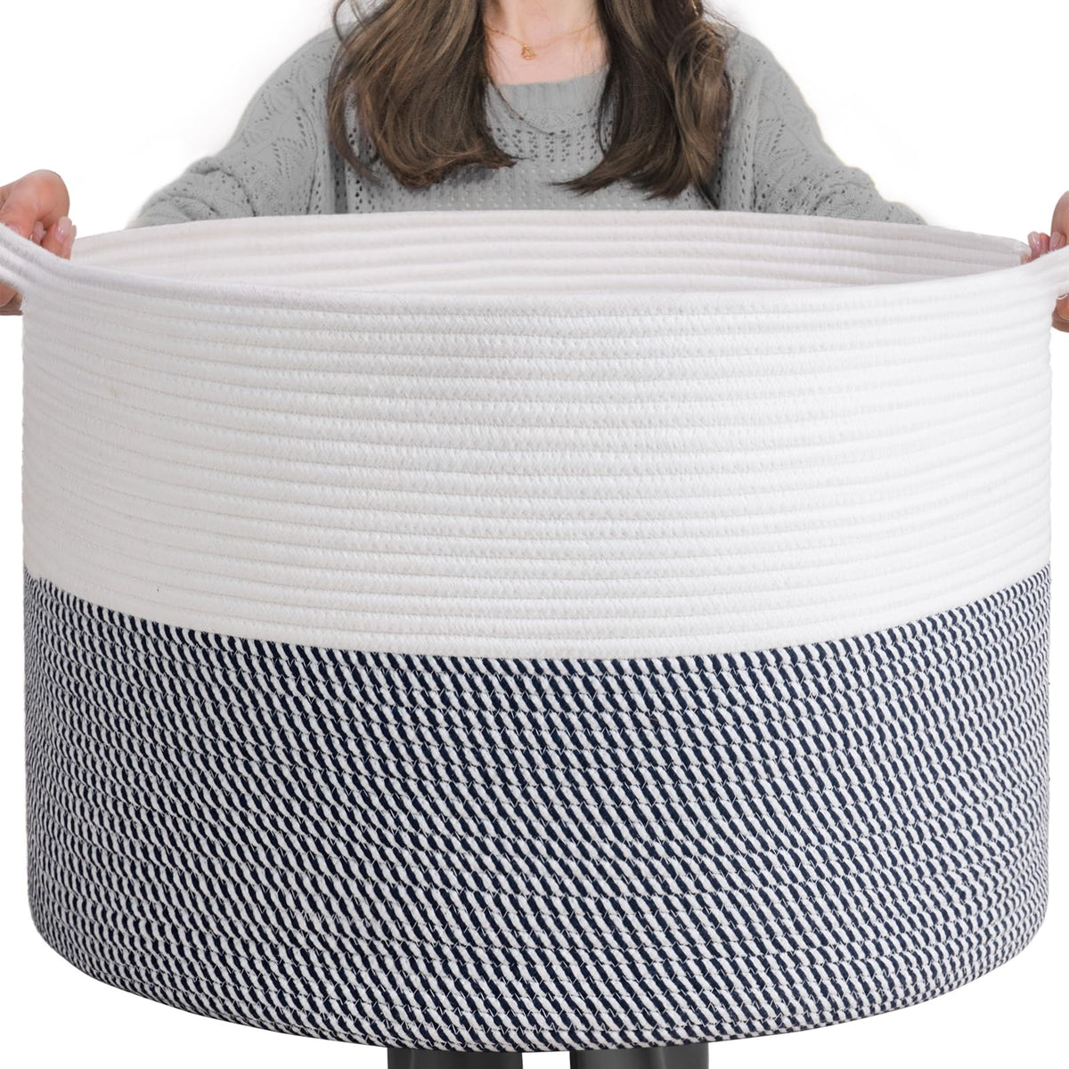 INDRESSME 115L Extra Large Woven Wicker Blanket Basket Living Room