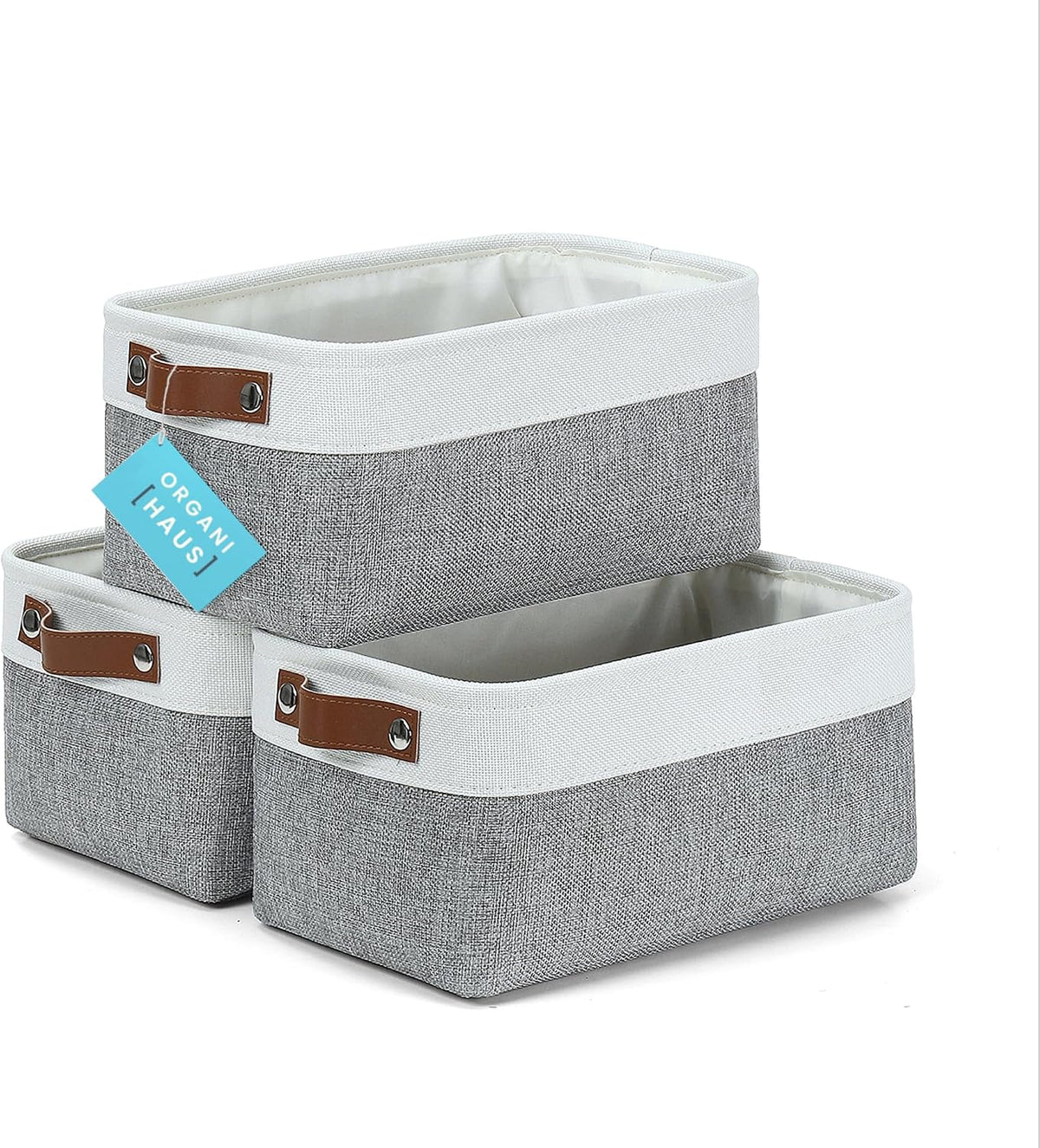 OrganiHaus 12x8in Canvas Storage Baskets, 3 Pack - Fabric Bins for Shelves