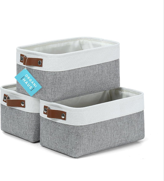 OrganiHaus 12x8in Canvas Storage Baskets, 3 Pack - Fabric Bins for Shelves