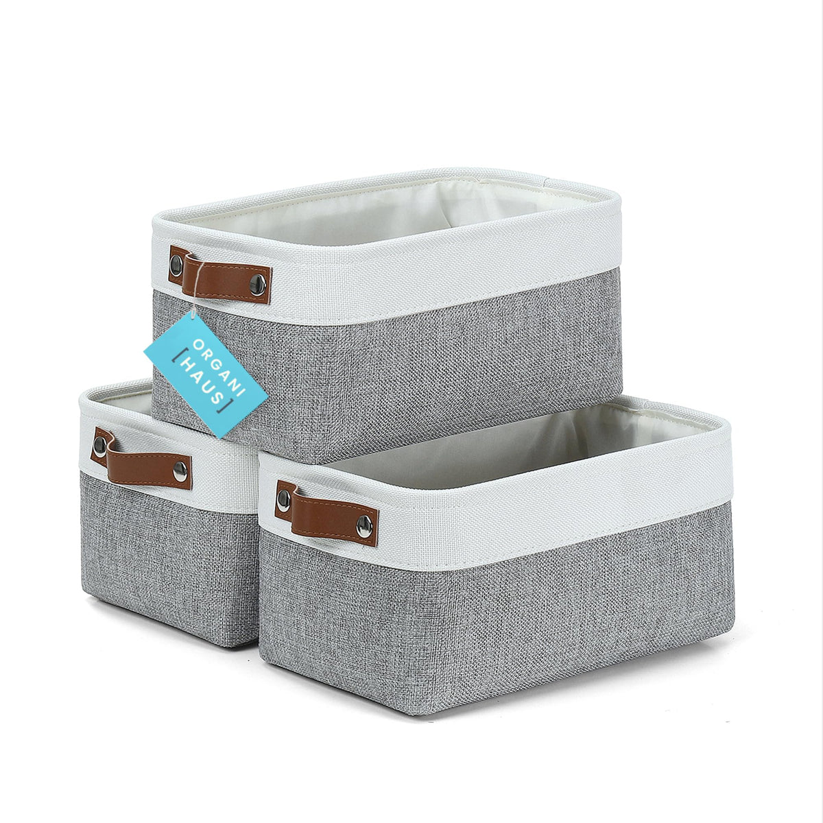 OrganiHaus 12x8in Canvas Storage Baskets, 3 Pack - Fabric Bins for Shelves