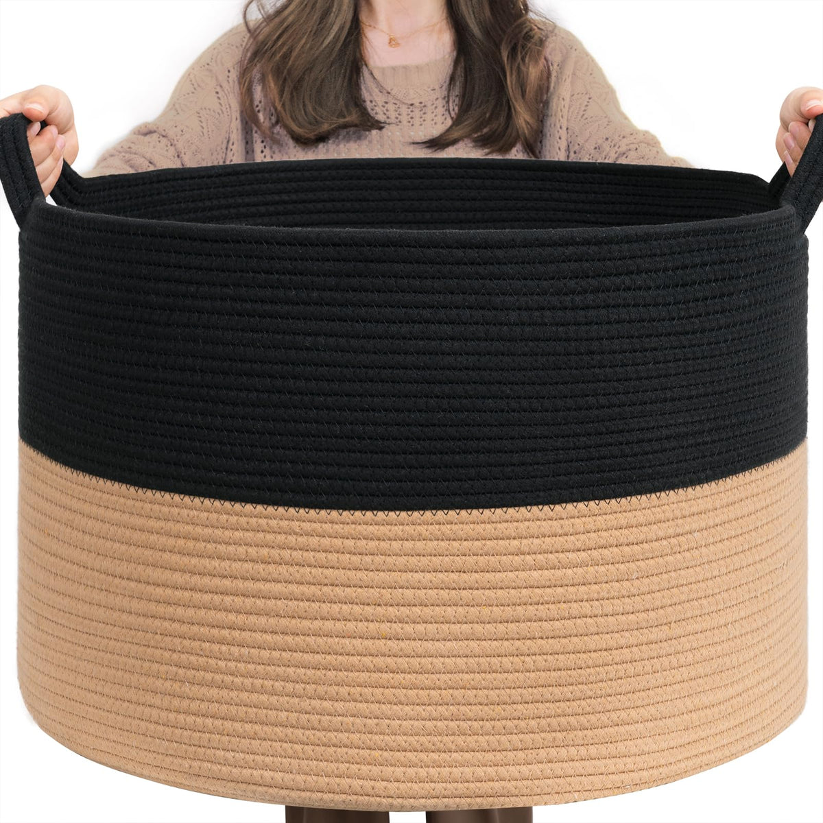 INDRESSME 115L Extra Large Woven Wicker Blanket Basket Living Room