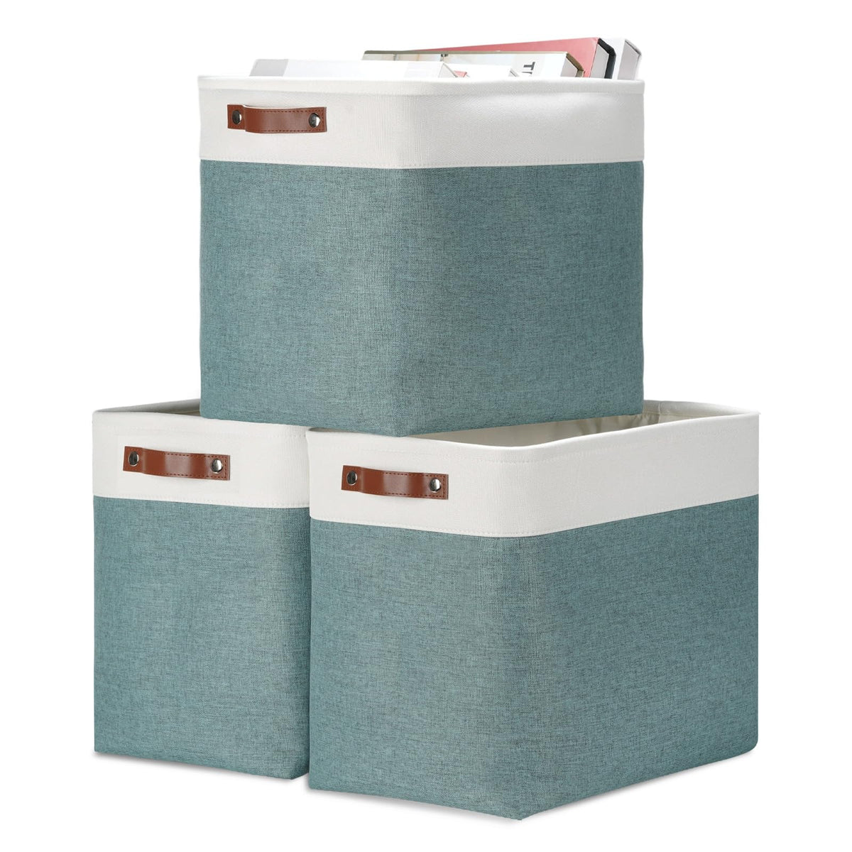 DULLEMELO Small Storage Bins, Storage Baskets for Organizing, Collapsible Rectangular Fabric Baskets for Shelves, Closets, Nursery, Home, Office, Empty Gift Baskets (6-Pack, White&Khaki)