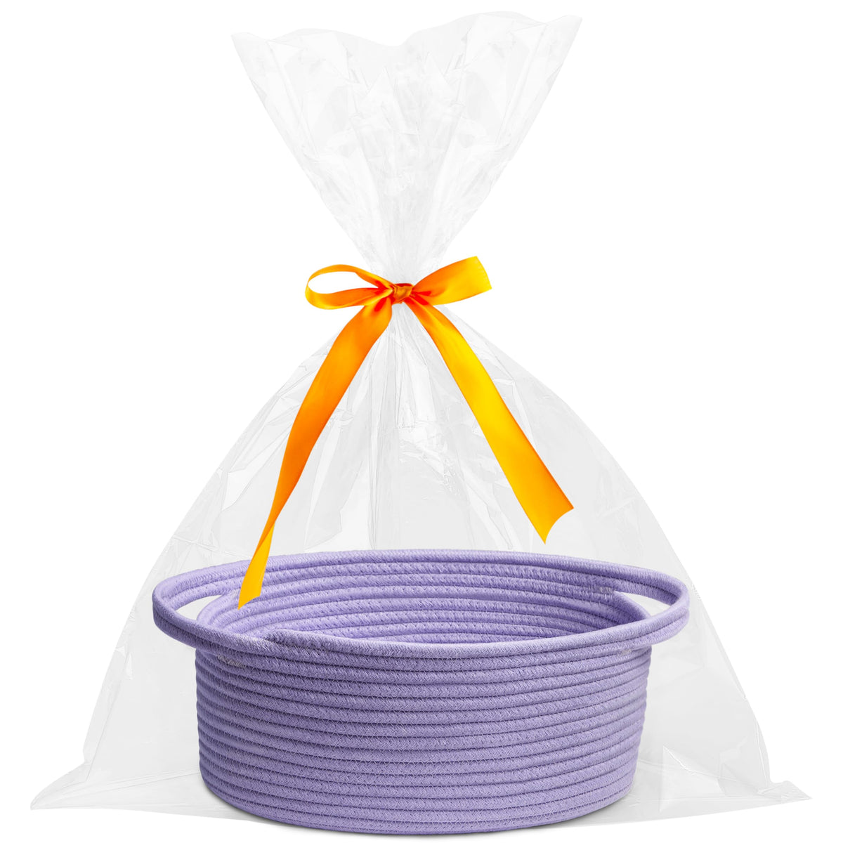 Pro Goleem Small Woven Basket with Gift Bags and Ribbons Durable Baskets for Gifts Empty Small Rope Basket for Storage 12"X 8" X 5" Baby Toy Bin with Handles, White