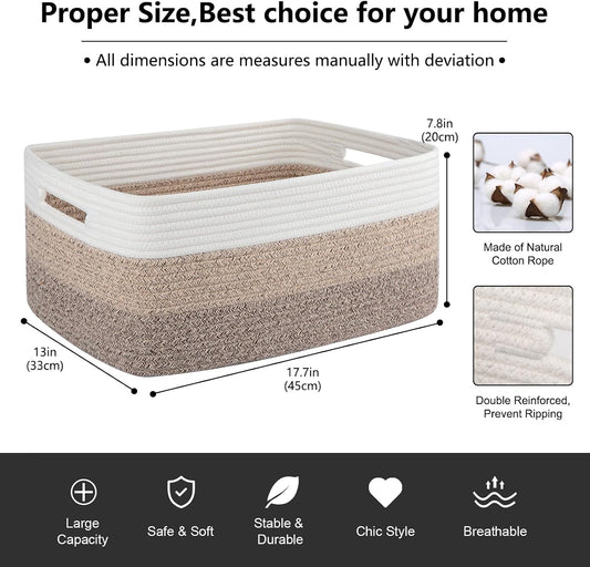 OIASKET Large Storage Basket for Organizing, Woven Rope Basket for Shelves, Closet Organizer Bins for Clothes, Blanket, Toys, Baby Nursery Storage, 17.7" x 13" x 7.87", 2 Packs Gradient Yellow