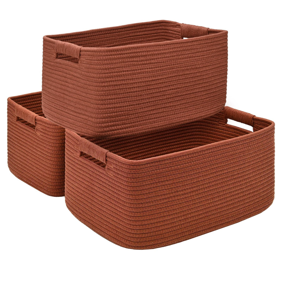 2 Pack Large Storage Basket for Organizing, 17.5"x13"x7" Woven Basket for Shelves, Closet Cube Storage Bins with Wrapped Handle, Cotton Rope Baskets for Kitchen, Clothes, Toys(Off White & Brown)