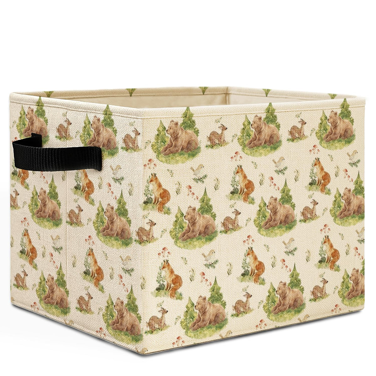 Forest Animal Nursery Storage Bins Box with Handles, Bear Deer Fox Bunny Woods Animal Laundry Basket Hamper Collapsible Clothes Toys Organizer for Toddler Kids Room Playroom