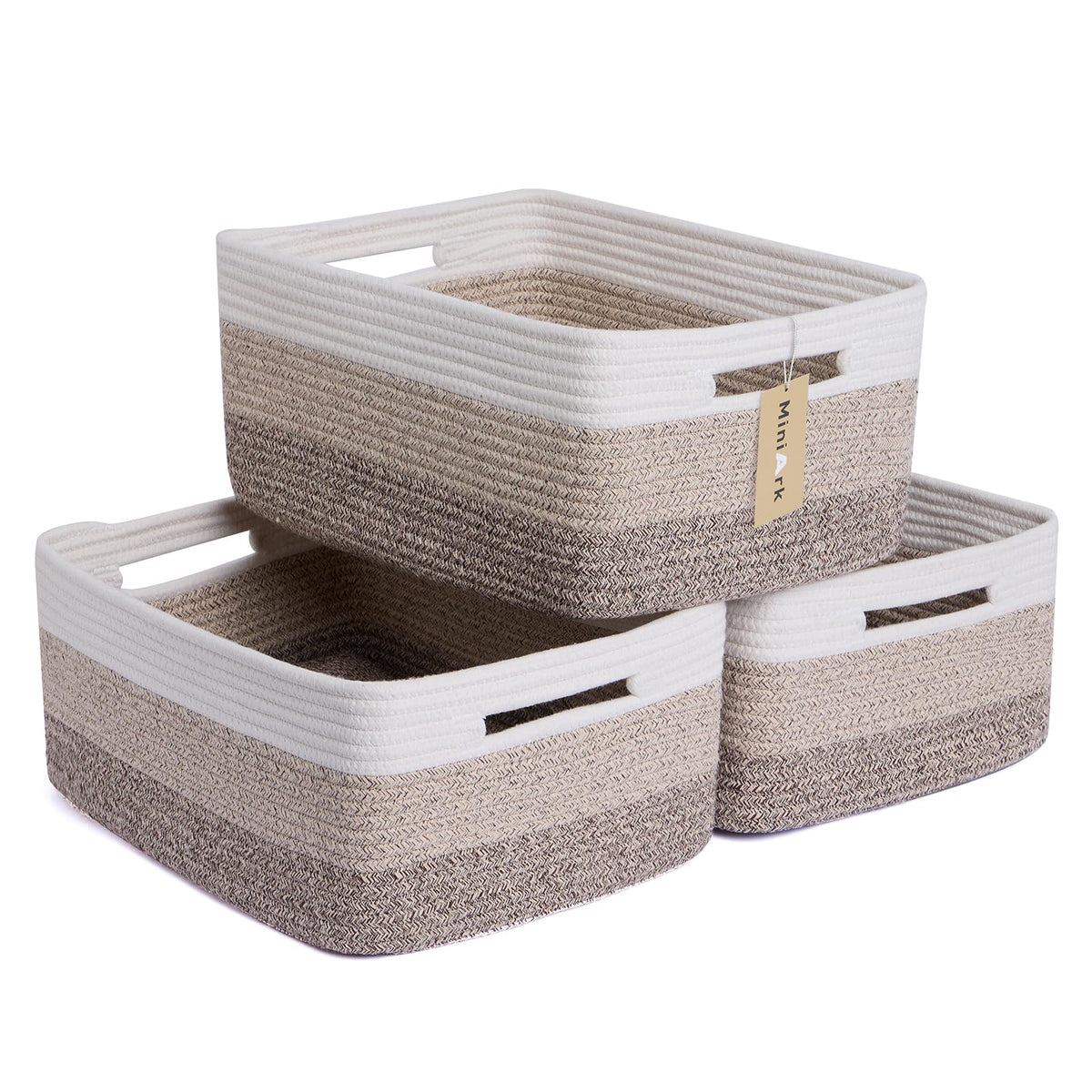 MiniArk Large Storage Baskets for Organizing, 17 x 13 x 7.5” Closet Shelf Baskets for Clothes Blanket Towels, Baby Nursery, Toy Bins Box, Woven Rope Baskets, 4 Packs Mixed Brown