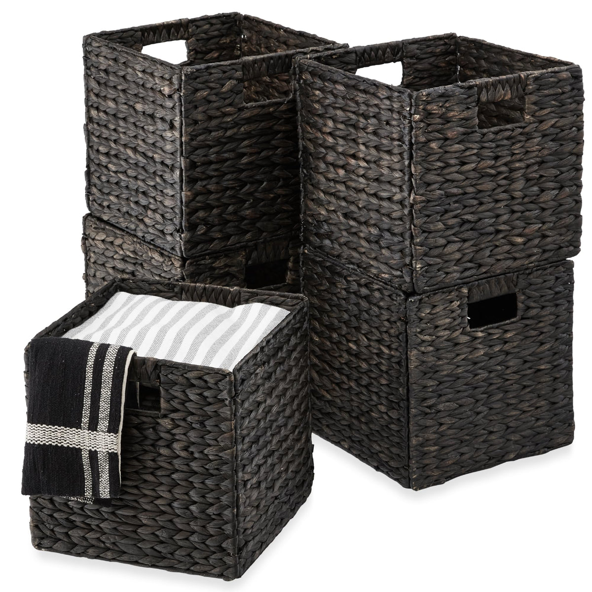Best Choice Products 10.5x10.5in Pack of 5 Cube Storage Baskets, Water Hyacinth Multipurpose Collapsible Organizers, Handwoven Laundry Totes for Laundry, Living Room, Kids Room & Nursery - Brown