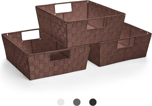 Sorbus Baskets for Organizing, Woven Storage Set (3 Piece Set, Chocolate)