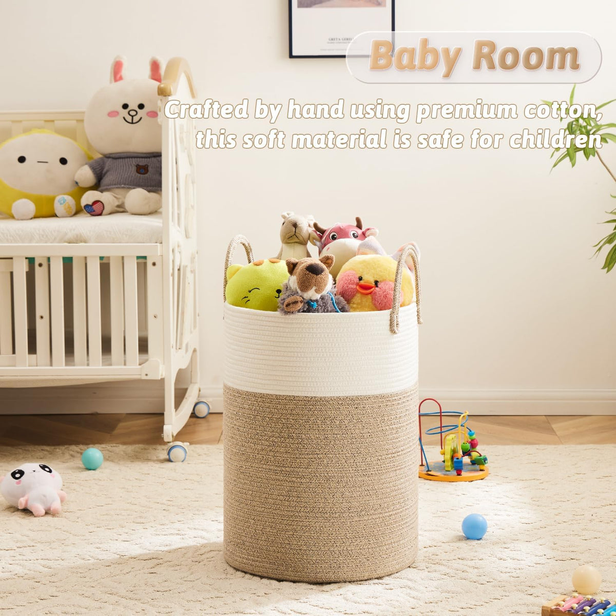 Artfeel Laundry Basket,Woven Cotton Rope Laundry Hamper,80L for Decorative Storage of Dirty Clothes,Toys and Blankets in Bathroom,Baby Room and Living Room