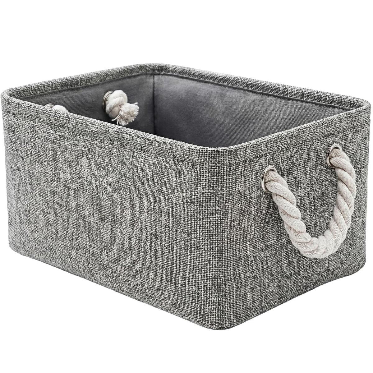 TheWarmHome Storage Basket for Organizing - 14x10x7 inch Medium 3 Pack Collapsible Storage Bin for Shelves with Handles, Canves Storage Box for Organizer Cubes Cloth Gift Toy Closet (White & Khaki)