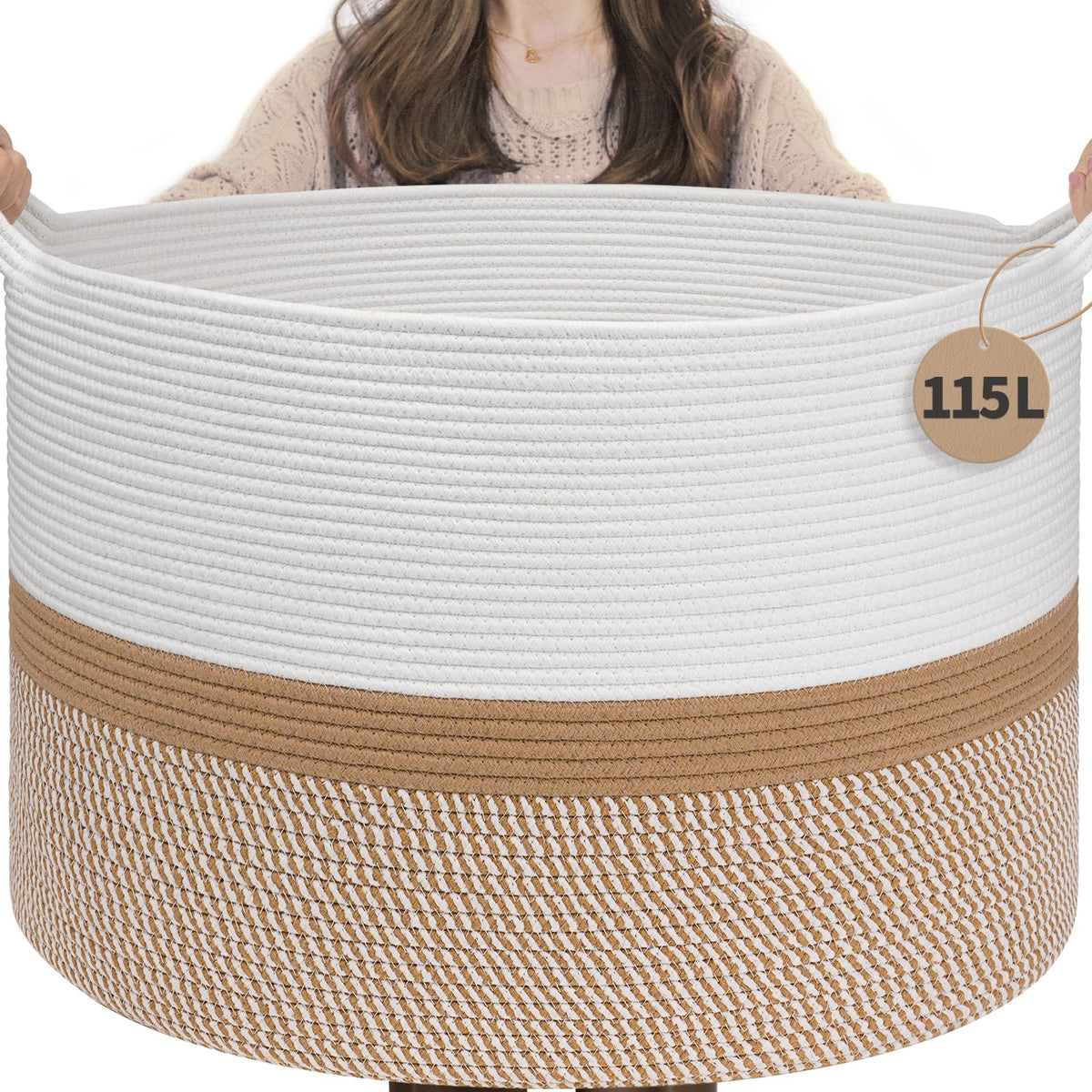 INDRESSME 115L Extra Large Woven Wicker Blanket Basket Living Room