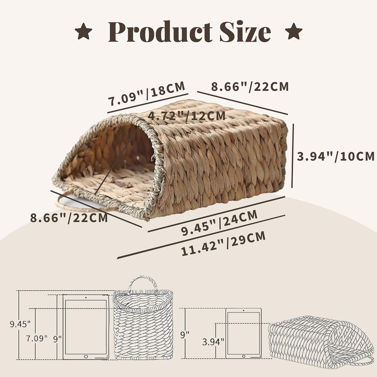 GYASVWU Woven Hanging Basket Water Hyacinth Hanging Wall Basket Wicker Handmade Baskets for Garden Farmhouse Home (Seagrass mouth)