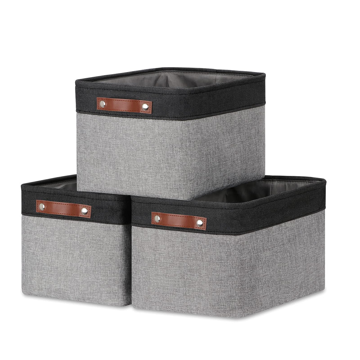DULLEMELO Small Storage Bins, Storage Baskets for Organizing, Collapsible Rectangular Fabric Baskets for Shelves, Closets, Nursery, Home, Office, Empty Gift Baskets (6-Pack, White&Khaki)