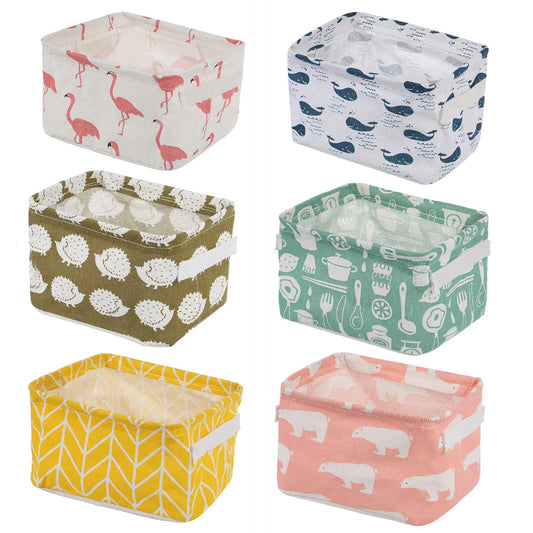 6-Pack Foldable Canvas Storage Baskets with Handle