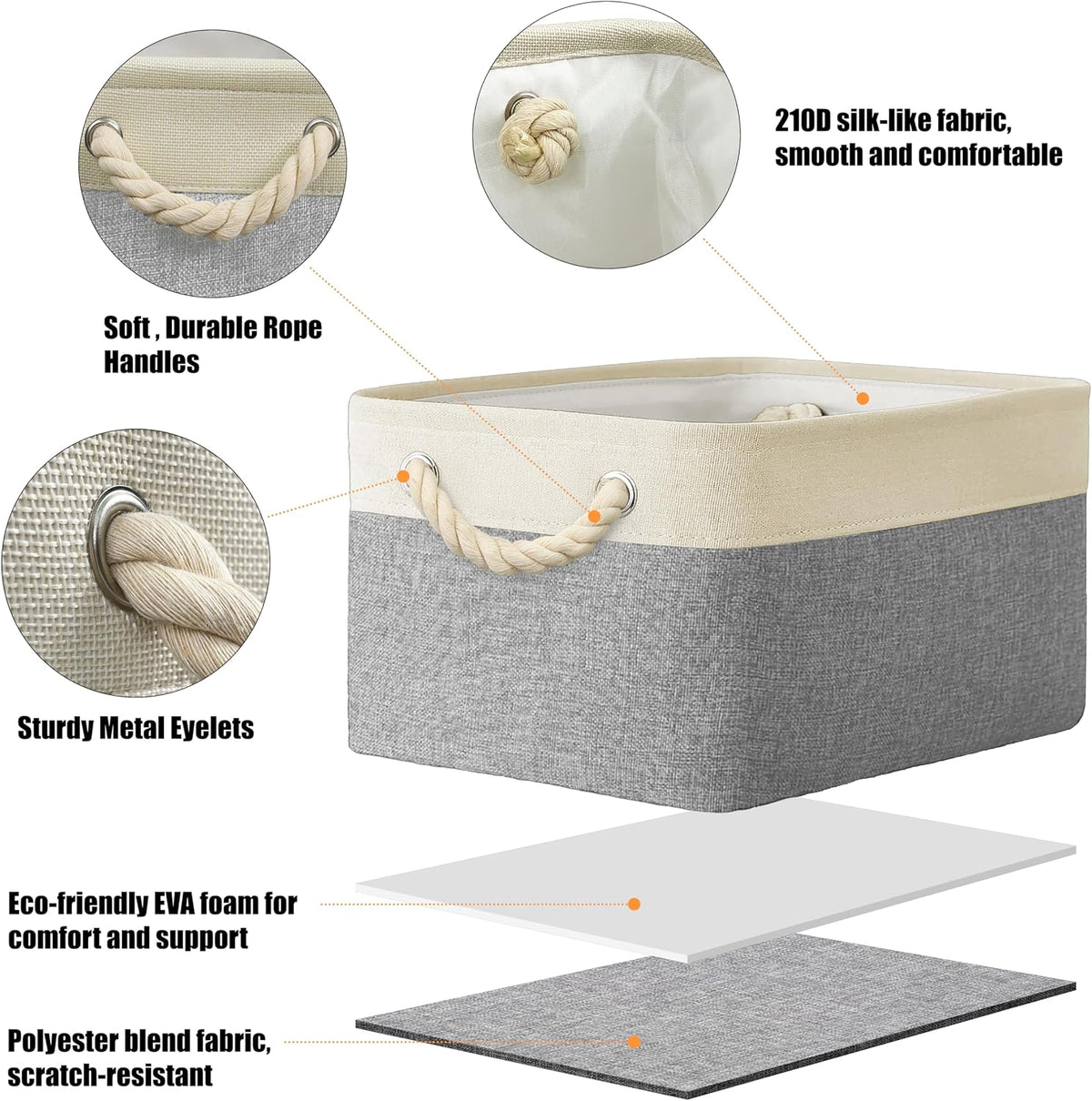 Simple Houseware 15.7" x 12" Wide & Low Fabric Storage Bin, 3 Pack, Gray