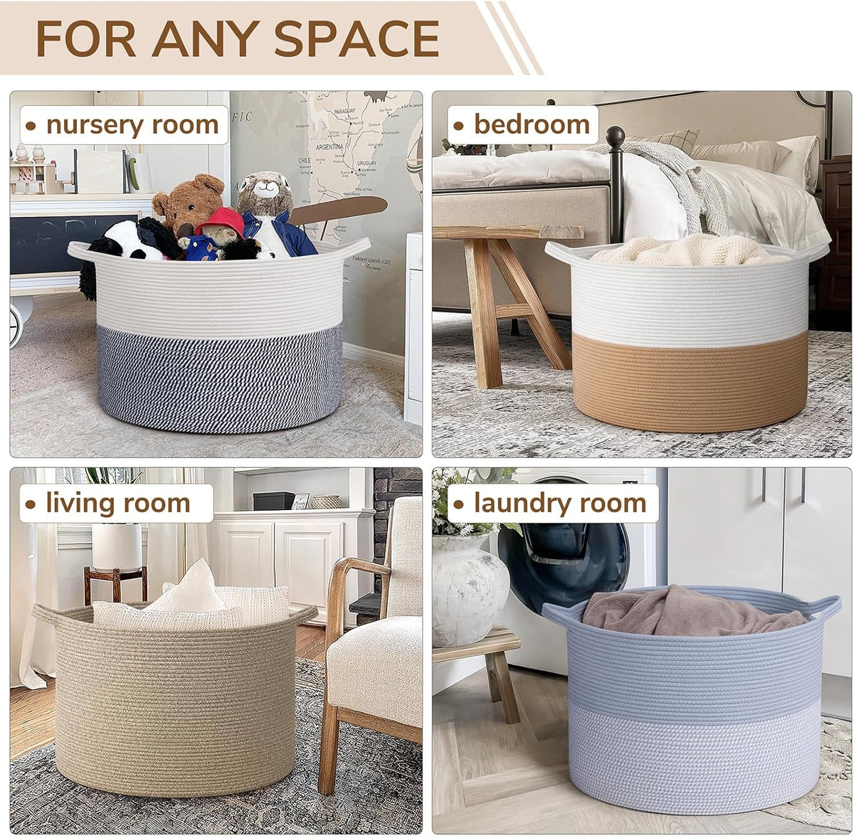INDRESSME 115L Extra Large Woven Wicker Blanket Basket Living Room