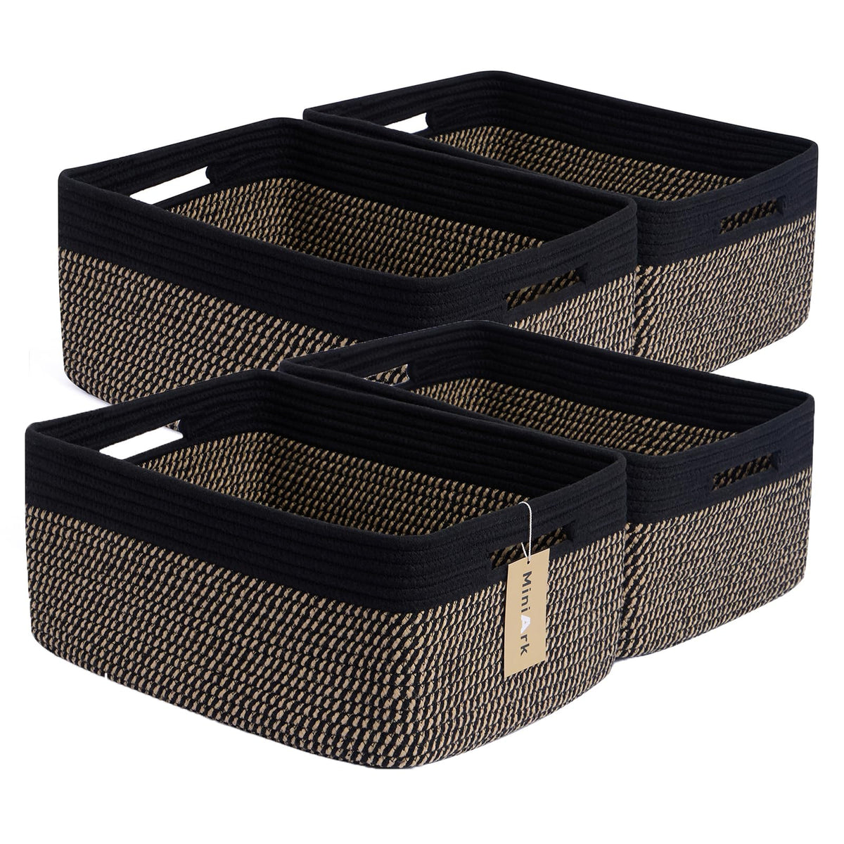 MiniArk Large Storage Baskets for Organizing, 17 x 13 x 7.5” Closet Shelf Baskets for Clothes Blanket Towels, Baby Nursery, Toy Bins Box, Woven Rope Baskets, 4 Packs Mixed Brown
