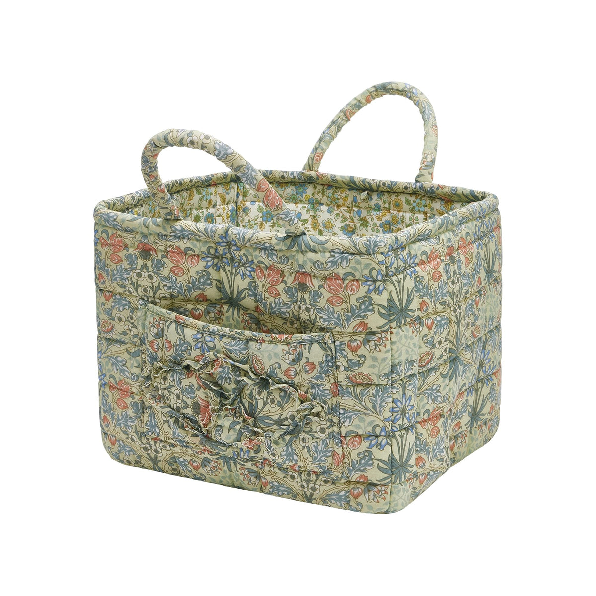 Quilted Fabric Storage Baskets with Handles, Boho Floral Gift Basket Foldable Organizer Bin for Home Decor, Picnic, Travel 12''x10''x10'' (Orange)