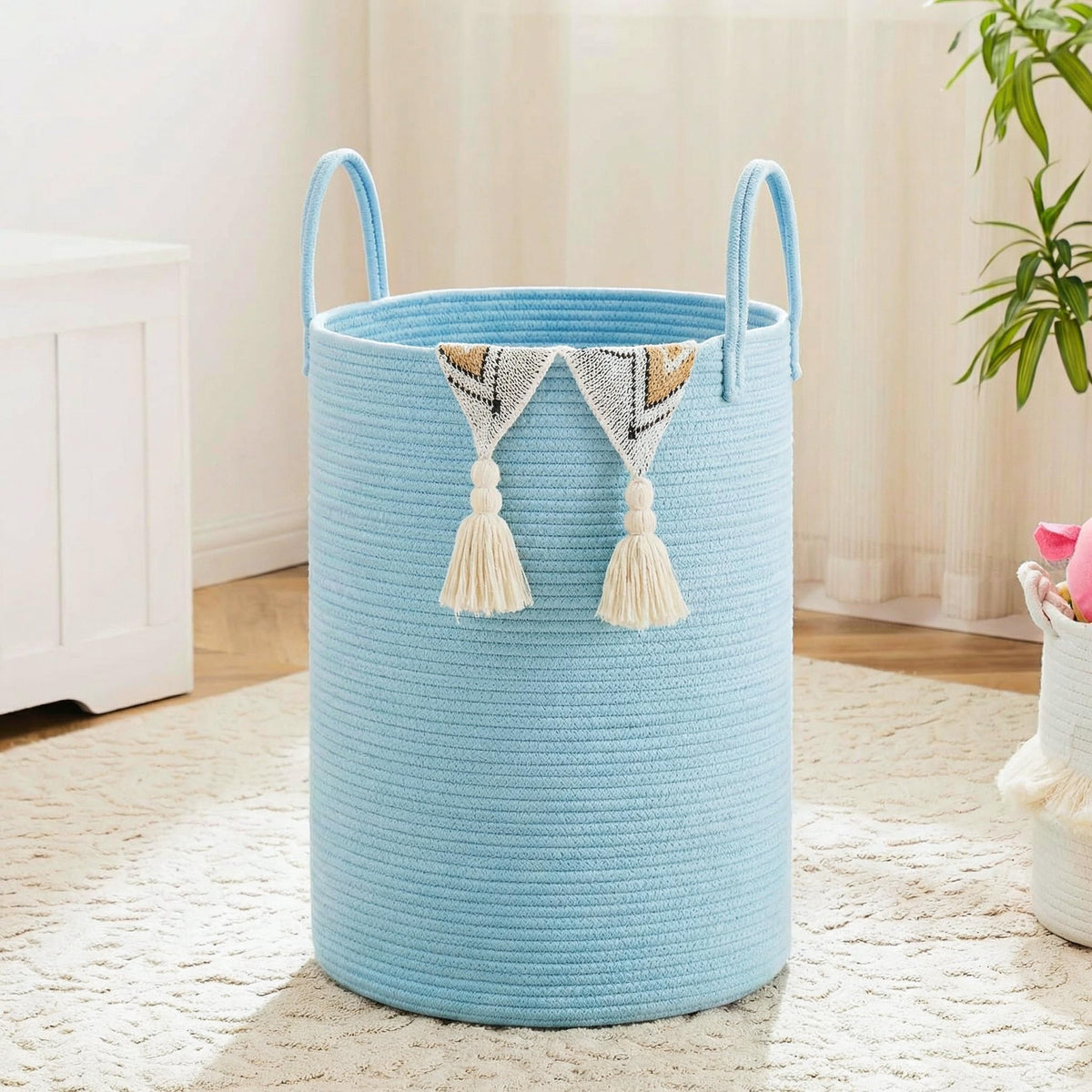 Artfeel Laundry Basket,Woven Cotton Rope Laundry Hamper,80L for Decorative Storage of Dirty Clothes,Toys and Blankets in Bathroom,Baby Room and Living Room