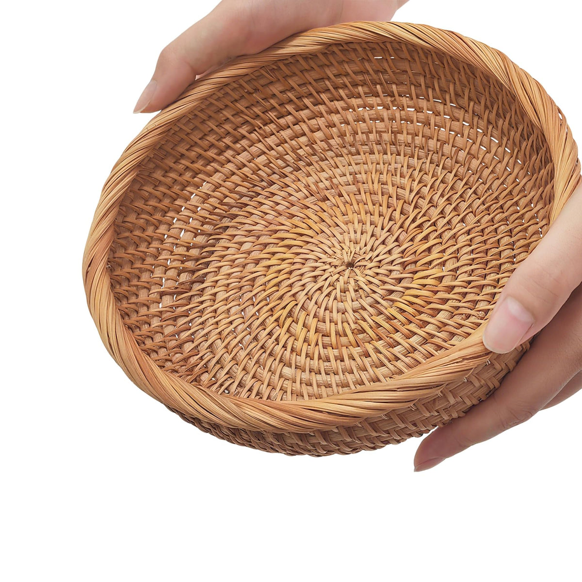 Handwoven Rattan Fruit Basket Set, Round Wicker Bread Baskets for Serving