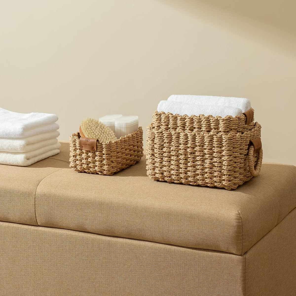 LA JOLIE MUSE Small Wicker Baskets for Organizing, Desert 3 Pack