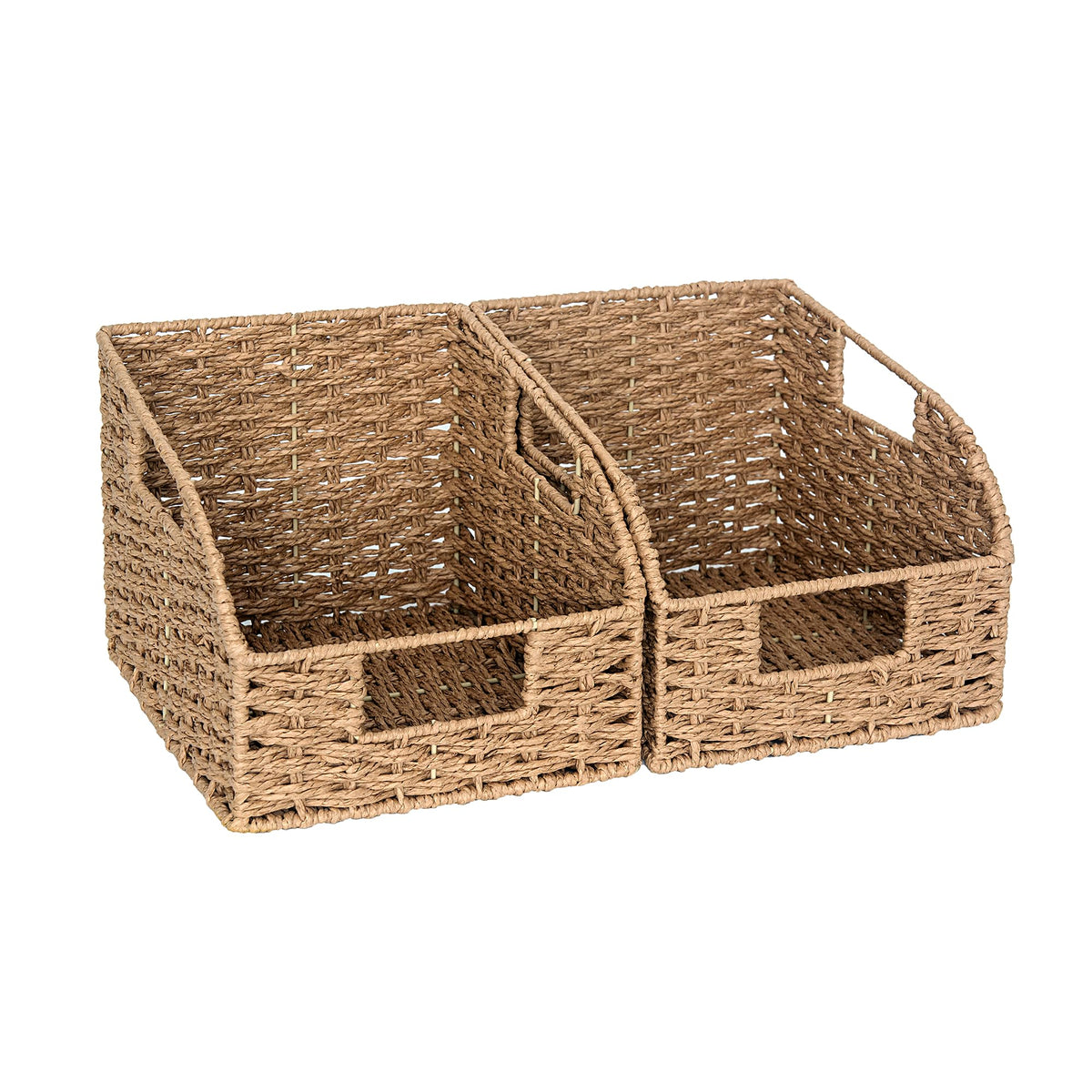 StorageWorks Pantry Baskets for Organizing, Wicker Basket with Built-in Handles, Handwoven Wicker Storage Baskets, Water Hyacinth for Shelves, 2 Pack