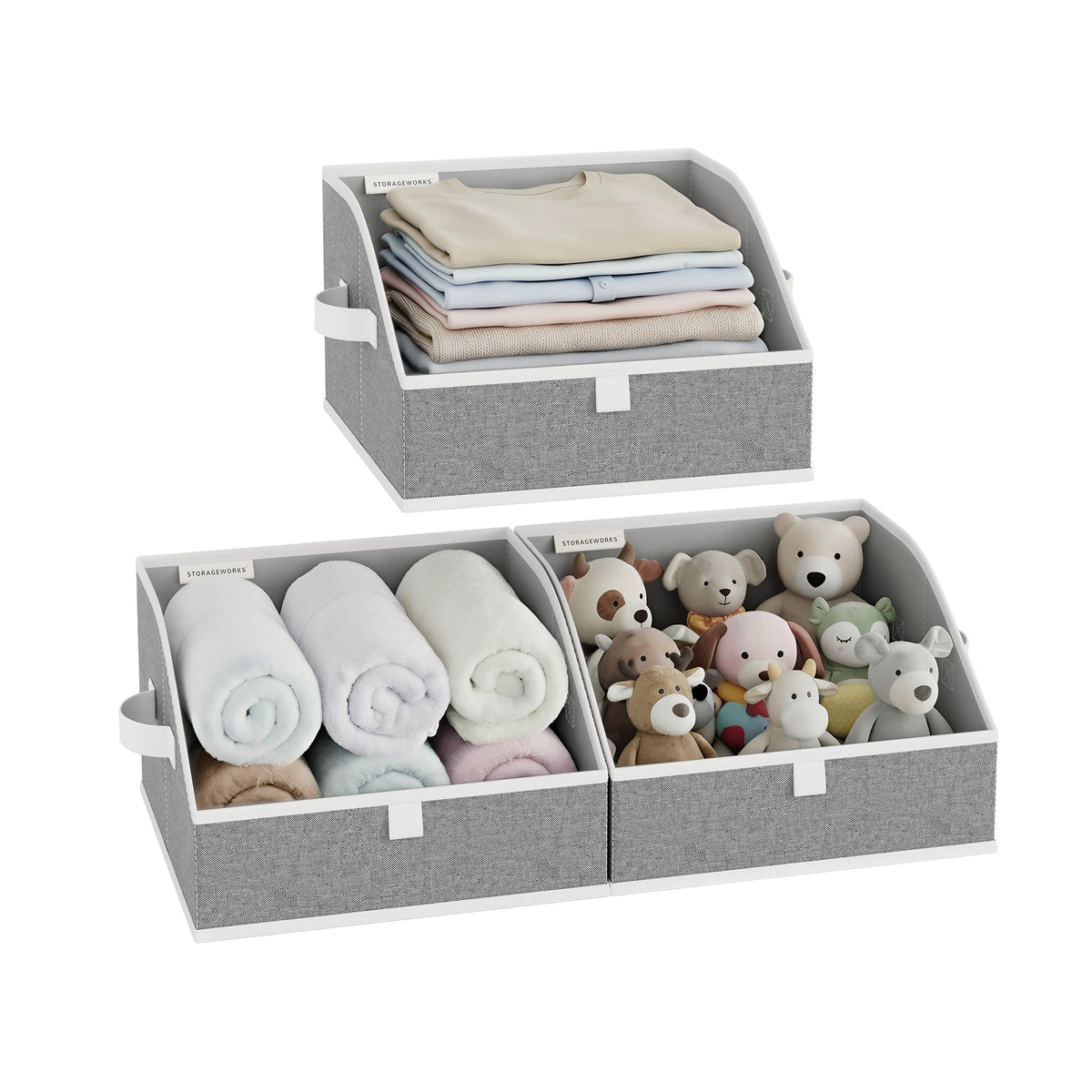 StorageWorks Closet Storage Bins Trapezoid, Gray, Large, 3-Pack