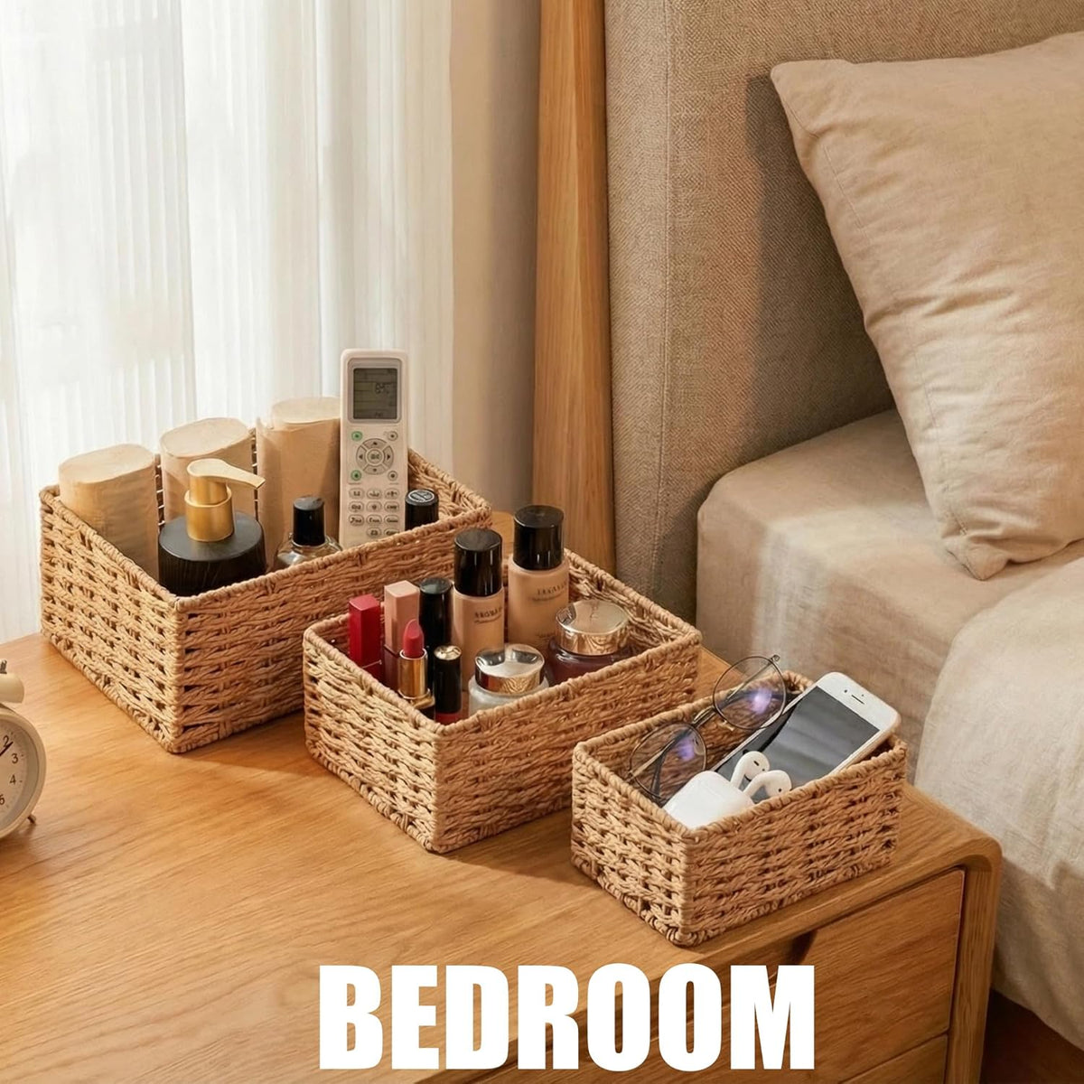 Small Wicker Basket for Organizing, Woven Storage Basket Sets of 3