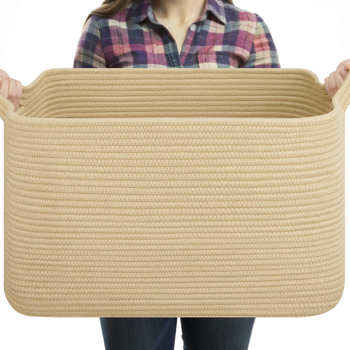 OIASKET Large Blanket Basket, Black Blanket Storage Living Room, Rectangle Woven Baskets for Storage Toys, Towels, Dirty Clothes Organizer Bins (Black)