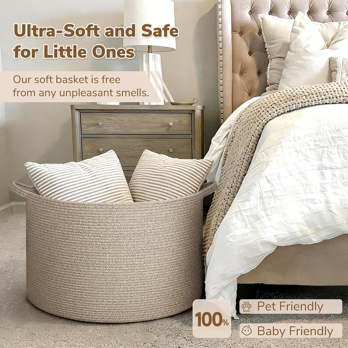INDRESSME 115L Extra Large Woven Wicker Blanket Basket Living Room