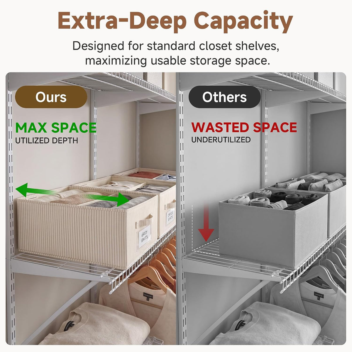 StorageWorks Closet Shelf Organizer Bins with Divider, 9¾"Lx16"Wx6¾"H