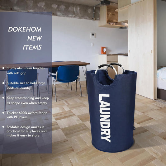 DOKEHOM 125L X-Large Laundry Basket Bag, Collapsible Tall Hamper, Dark Blue