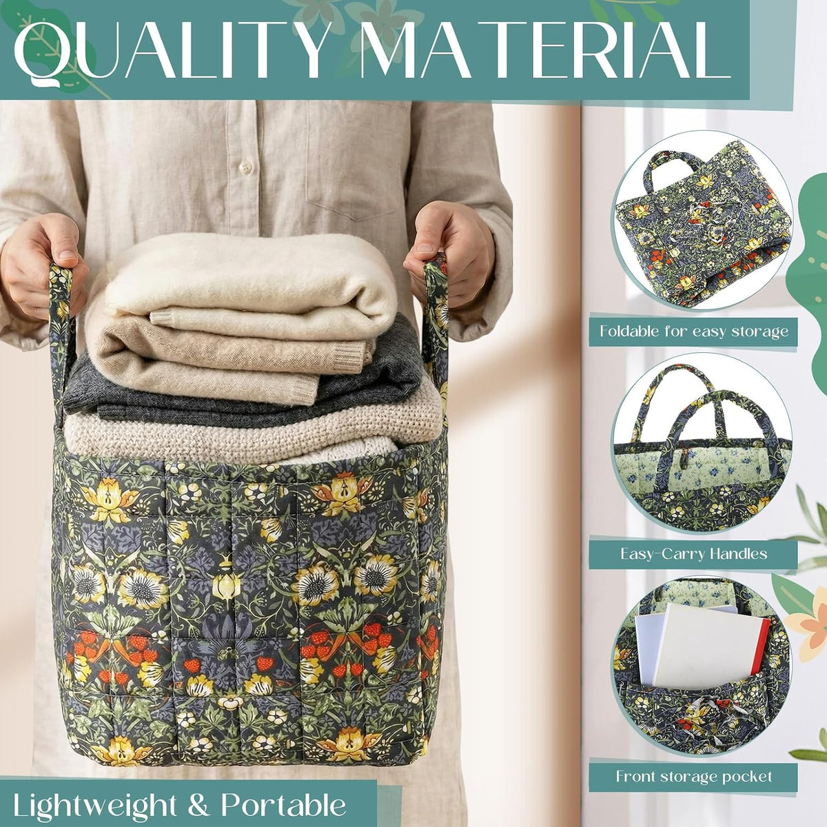 2 Pcs Boho Fabric Storage Basket, Classic Floral Set