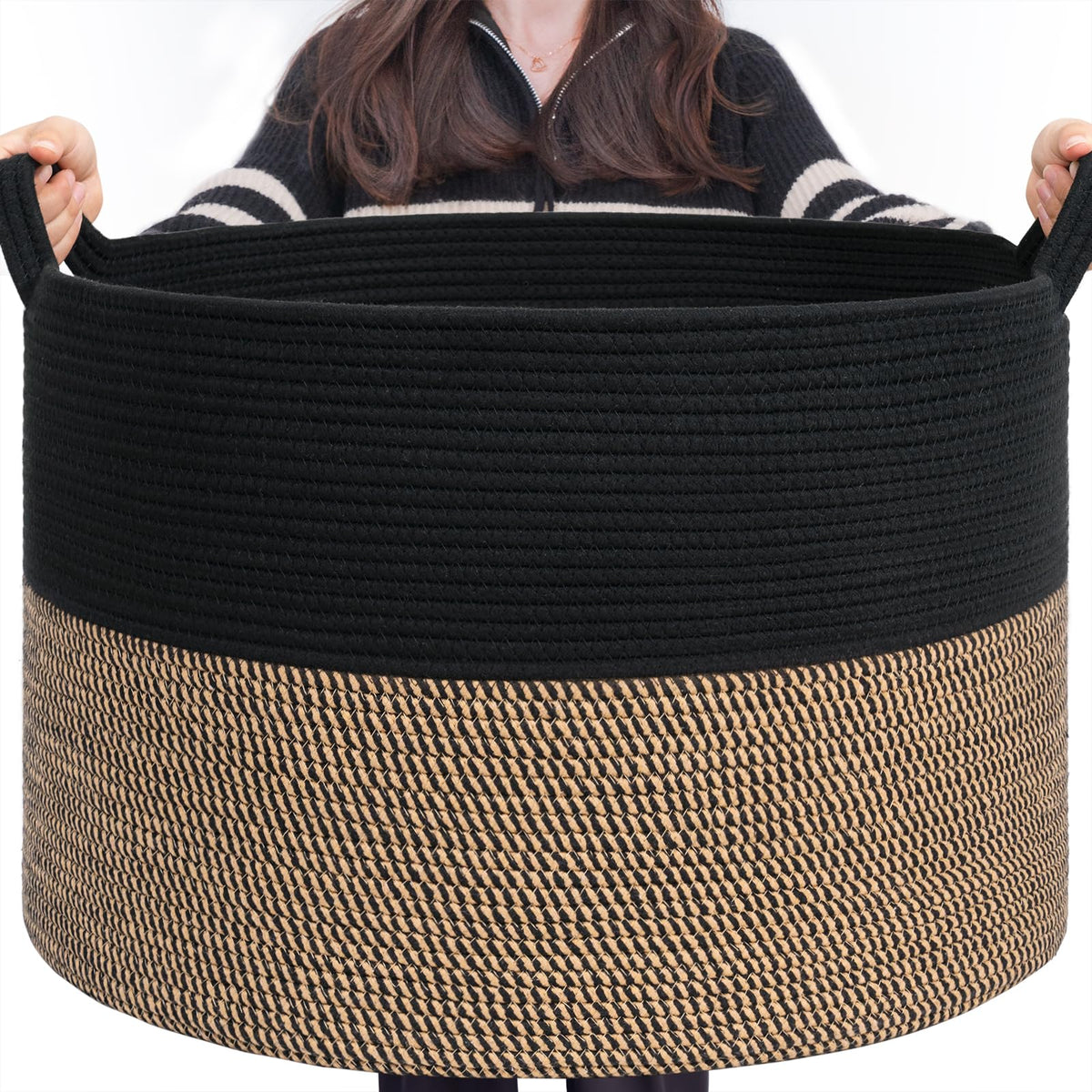 INDRESSME 115L Extra Large Woven Wicker Blanket Basket Living Room